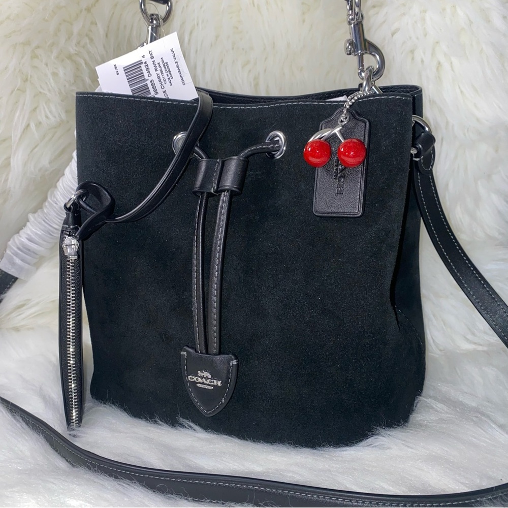 Coach Rowan Bucket Bag With Cherry Charm New Suede purse - Picture 2 of 15